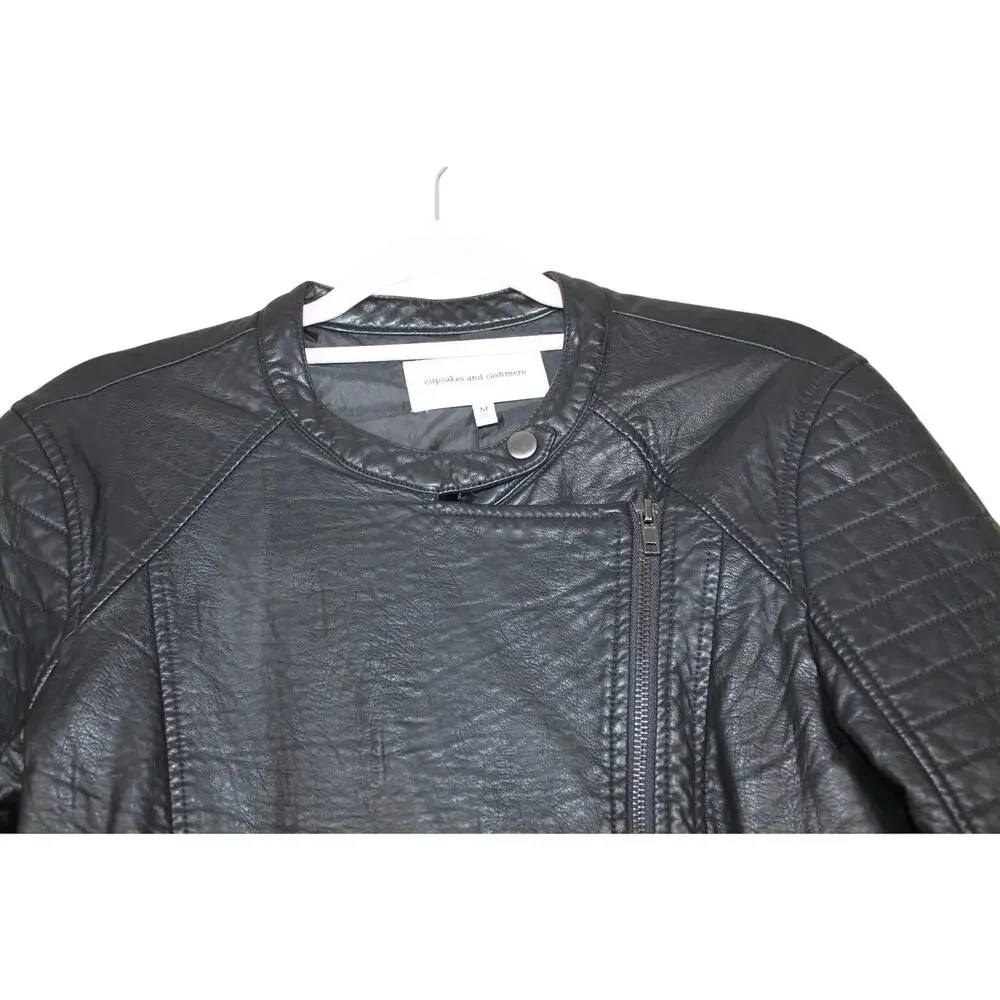Cupcakes and Cashmere‎ Black Faux Leather Casual Moto Jacket Size M
